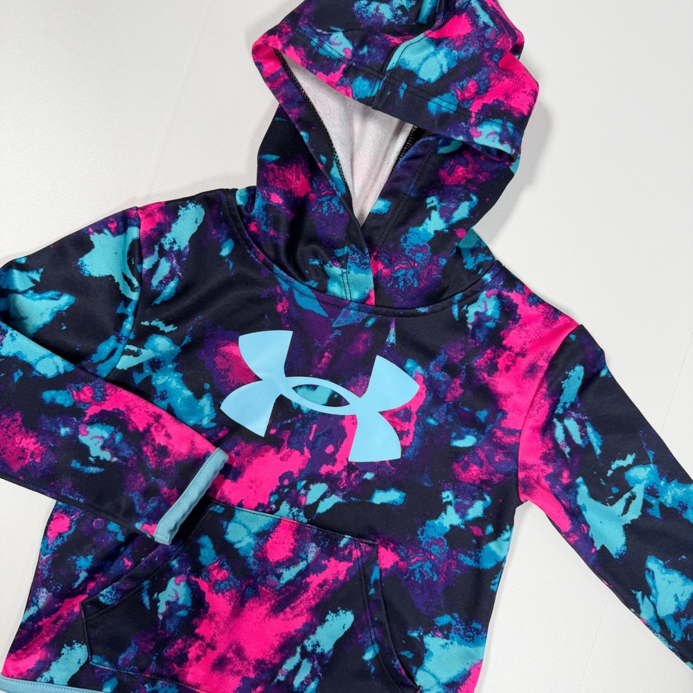 Under Armour Hoodie Kids 2T Pink Blue Marble Tie Dye Logo Pullover Sweatshirt